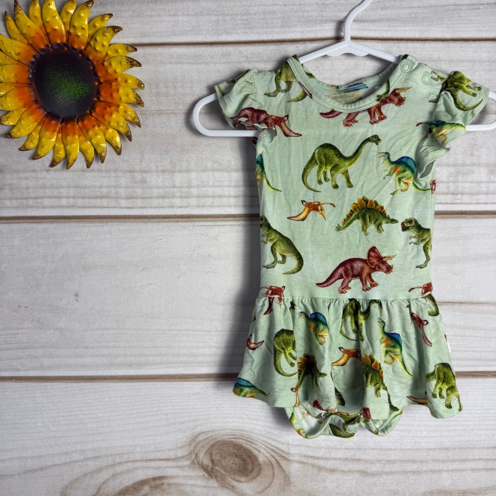 Posh Peanut‎ Baby 3-6 Months Buddy Dinosaur Print Ruffle Sleeve Romper Dress